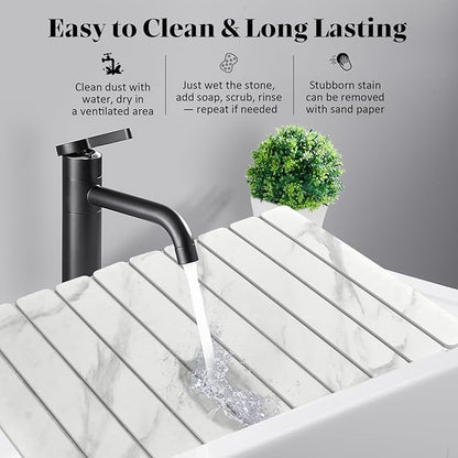 Stone Dish Drying Mats for Kitchen Counter, 24"(L)×16"(W) Marble-Pattern, Collapsible Quick Drying Dish Mats, Ultra Absorbent Diatomaceous Earth Mats for Dishes , Match Any Countertop