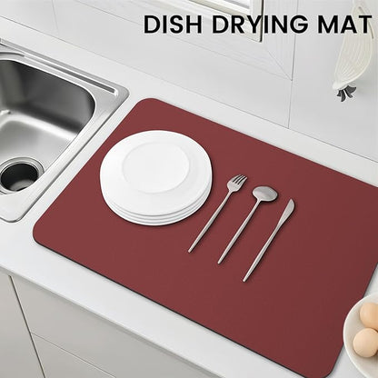 WISELIFE Dish Drying Mat Super Absorbent Drying Mat Large Dish Drying Mats for Kitchen Counter Easy Clean Dish Mat Kitchen Drying Mat16"x 24" Classic Red