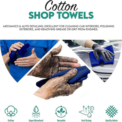 ZUPERIA Cotton Shop Towel – Multipurpose Cleaning Cloths (14" x 12" - Pack of 500 - Blue) Reusable Shop Rags for Automobiles, Industrial, Restaurants, Garage, and Homes