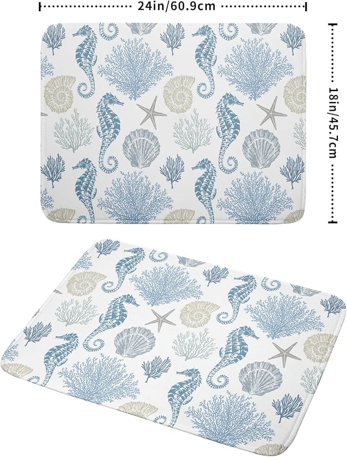 Blue Coral Dish Drying Pad 18 x 24 Inch With Absorbent Reversible Microfiber Coastal Starfish Seashell Summer Drying Mats Dish Drainer Mat Fast Dry For Kitchen Dining Room Decoration