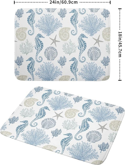 Blue Coral Dish Drying Pad 18 x 24 Inch With Absorbent Reversible Microfiber Coastal Starfish Seashell Summer Drying Mats Dish Drainer Mat Fast Dry For Kitchen Dining Room Decoration
