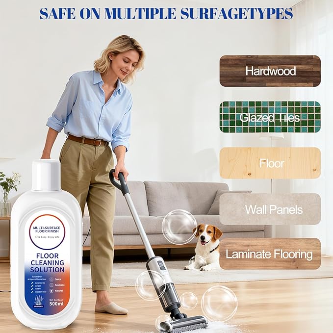 Floor Cleaning Solution for Tineco/Roborock Wet Dry Vacuum Mops and All Mopping Robot Vacuums, Residue & Streak Free,Multi-Surface Cleaner Liquid Refill (4 Bottle Pack),Lavender Scent