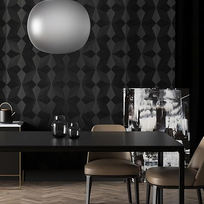 3D Peel and Stick Wallpaper Black Contact Paper 15.7'' X 395'' Wall Paper Renter Friendly Wallpaper for Cabinets and Drawers Removable Vinyl Wrap Modern Geometric Wallpaper Self Adhesive