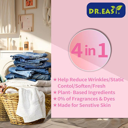 DR.EASY Dryer Sheets Plant Based Formula 252 Ct Super Caring,Softener sheets for Laundry Unscented No Dyes Reduce Static & Wrinkles Help Repel Pet Hair