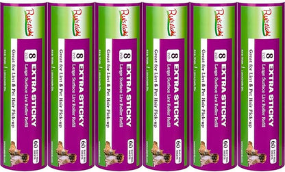 8 inch Large Surface Roller Refills Compatible with Scotch-Brite Pet Hair Pickup Extra Sticky Large Lint Roller Replacement 60 Easy-Tear Adhesive Sheets per Refill Pack of 6 Rolls 360 Sheets Total