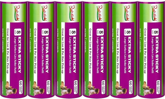 8 inch Large Surface Roller Refills Compatible with Scotch-Brite Pet Hair Pickup Extra Sticky Large Lint Roller Replacement 60 Easy-Tear Adhesive Sheets per Refill Pack of 6 Rolls 360 Sheets Total
