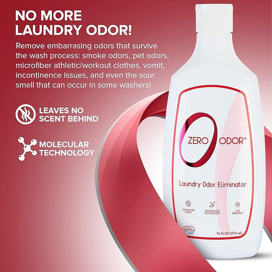 Zero Odor – Laundry Odor Eliminator - Permanently Eliminate laundry Odor – Patented Molecular Technology Best For Clothes, Towels & Linens, Shoes, Bags, Etc. - rinse and refresh Again, 16oz (3-Pack)