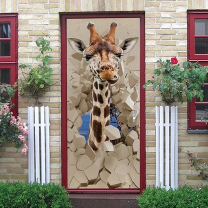 Door Wallpaper Self-Adhesive Poster 3D Picture Giraffe Film Photo Wallpaper Premium PVC Waterproof Sticker Wall Sticker for Bedroom Living Room Decoration Stickers 80 x 200 cm