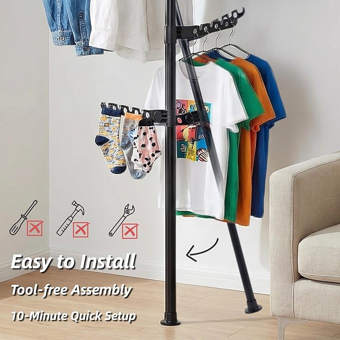 Super Space-Saving Laundry Rack for Air Drying Clothing, Indoor Clothes Rack for Laundry Apartment Small Room Black