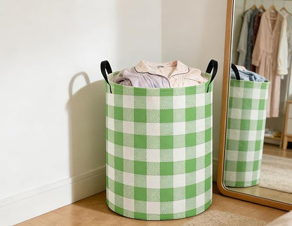 Kids Laundry Basket Grid Hamper for Nursery Green Hamper Cute Kids Storage Bin Organizer Room Decor for Home(Green Grid)