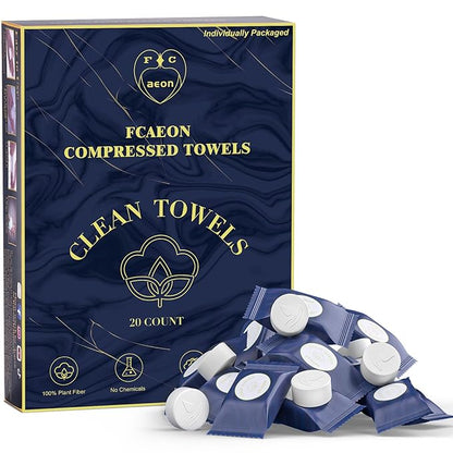 Disposable Face Towel 100 Count Compressed Towel Tablets Individually Wrapped 9×7.5 Inch Portable Washcloths Compact Cloths for Travel Hiking Camping Gym Fitness Outdoor Gear Hotel Stay (Blue)