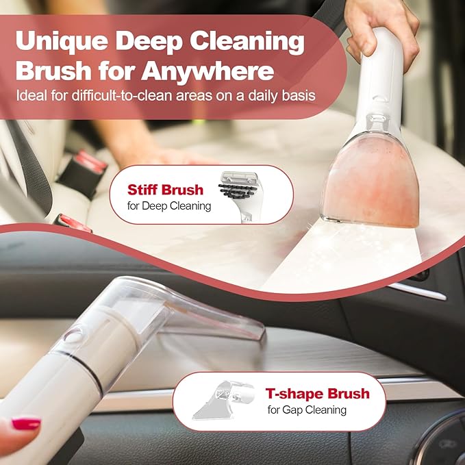 Upholstery Carpet Cleaner, MUJERBAY 12Kpa Portable Spot & Stain Cleaner Shampooer, Move with Universal Wheels & Handle, 1.18-inch Deep Cleaning Machine for Couch, Stairs, Car & Messes.White.