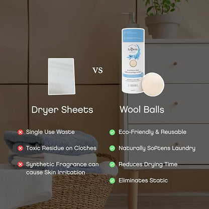 AspenClean | Wool Dryer Balls | 100% Pure New Zealand Wool | Reusable Natural Fabric Softener Alternative | Reduces Drying Time & Static | Pack of 3