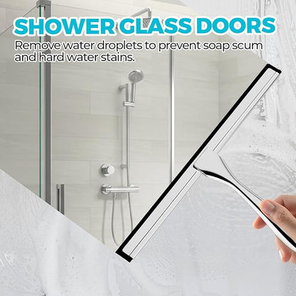2PACK 11.5-Inch All-Purpose Shower Squeegee for Shower Doors, Tile Shower Walls, Bathroom, Window, Glass and Car Windshield, Mirrors and Kitchen-Stainless Steel, Silver