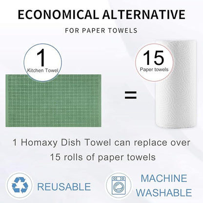 Homaxy 100% Cotton Terry Kitchen Towels(Grass Green, 20 x 28 inches), Checkered Designed, Soft and Super Absorbent Dish Towels, Large 6 Pack