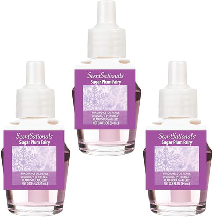 ScentSationals Sugar Plum Fairy Fragrance Oil Plug In Air Freshener Refills 3-Pack - Works with Scentsationals Wall Plugs, Long-Lasting Home Fragrance, 0.8 fl oz Each, Packaging May Vary