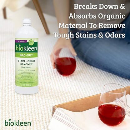 Biokleen Bac-Out Stain+Odor Remover, Destroys Stains & Odors Safely, for Pet Urine, Laundry, Diapers, Wine, Carpets, More, Eco-Friendly, Non-Toxic, Plant-Based, 32 Ounces (Pack of 2)
