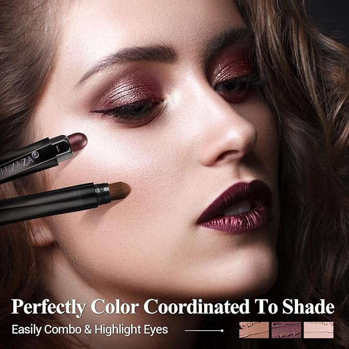 Neutral Eyeshadow Stick Makeup 6PCS Set, Metallic Shimmer Matte Cream Eye Shadow Eyeliner Brightener Pencil Crayon - GRAPE WINE