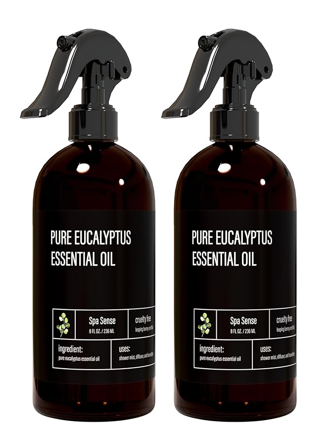 Spa Sense Pure Eucalyptus Oil Shower Mist and Steam Room Spray - Room Spray and Eucalyptus Spray for Shower - Premium Aromatherapy Eucalyptus Essential Oil Spray - 8 Ounce, 2 Pack