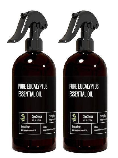 Spa Sense Pure Eucalyptus Oil Shower Mist and Steam Room Spray - Room Spray and Eucalyptus Spray for Shower - Premium Aromatherapy Eucalyptus Essential Oil Spray - 8 Ounce, 2 Pack