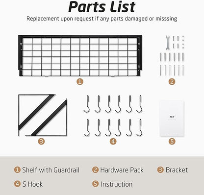 KES 30-Inch Kitchen Pan Pot Rack Wall Mounted Hanging Storage Organizer Wall Shelf with Hooks Matte Black, KUR215S75A-BK