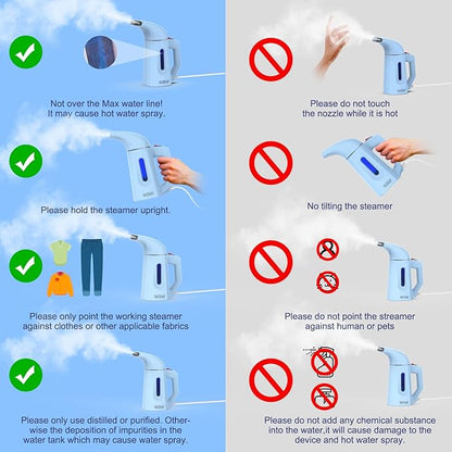 Handheld Steamer for Clothes Wrinkle Removes,Garment Steamer for Hat,1.5lbs Lightly,40s Fast Heat-up,8 FT Power Cord,800W, for Home and Travel with Automatic Shut-Off Safety Protection (blue)