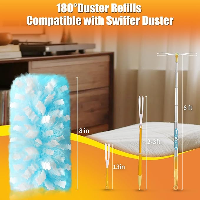 80 Count Duster Refills Compatible with Swiffer Duster, 180° Disposable Multi-Surface Microfiber Cleaning Dusters, Unscented