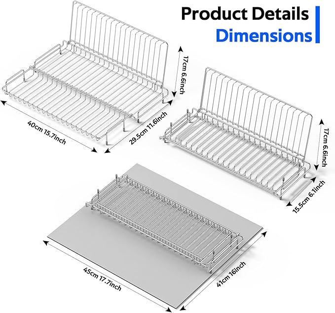 Dish Drying Rack Stainless Steel Collapsible Foldable Small Dish Rack Countertop Portable Drainer with Drying Mat for Kitchen Dorm RV Campers Travel Trailer Space Saving