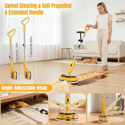 Cordless Electric Mop for Dewalt 20V Battery (NO Battery), 2 in 1 Spin Mop & Electric Floor Scrubber Machine with LED Light & Water Spray, 800 RPM Rotating Electric Mops for Floor Cleaning (Yellow)