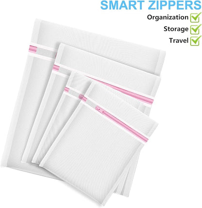 4Pcs Mesh Laundry Bags, Lingerie Bags for Washing Delicates,Mesh Wash Bags for Toy Storage & Cleaning, Travel Storage Organizer Bag, Dorm Room Essentials (1 Large, 1 Medium, 2 Small) (Fine Net)