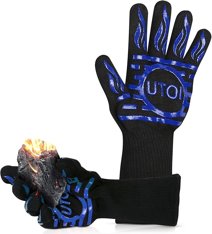 BBQ Grill Gloves 1472°F Heat Resistant, XL Long Non-Slip Oven Mitts for Baking, Kitchen, Campfire, Smoker and Outdoor Cooking, EN407 Certified, Washable, Blue