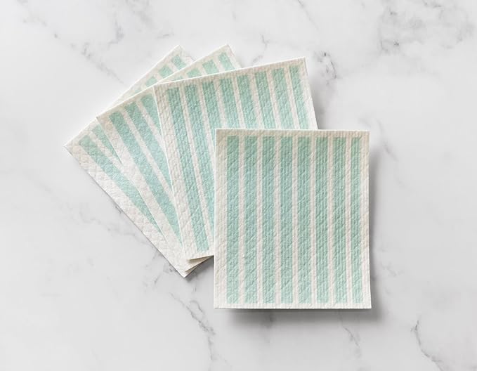 Martha Stewart Swedish Kitchen Absorbent Sponge Dish Cloths, Teal Stripes, 8 Count
