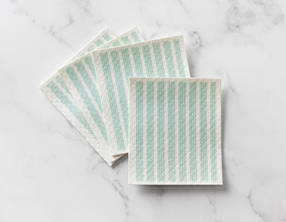 Martha Stewart Swedish Kitchen Absorbent Sponge Dish Cloths, Teal Stripes, 8 Count