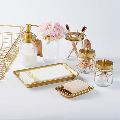 Kitchen and Bathroom Soap Dish Tray - Metal 2-Piece Soap Dish Tray with Drainage Grid and Holder for Kitchen Sink Countertops to Store Soap, Sponges, Scrubbers - Rust Resistant (2 Pack, Gold)