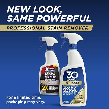 30 SECONDS Pro Mold and Mildew Stain Remover | Scrub Free | Brighter Results Instantly | Ready To Use | 32 oz Spray Bottle, 1 Gallon Refill