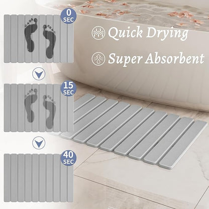 Foldable Stone Bath Mat, Quick Dry Stone Drying Mats for Bathroom, Super Absorbent Rollable Bath Mat, Non Slip, Large Diatomaceous Earth Dish Drying Mats for Kitchen Counter, 23.5 x 15.4in