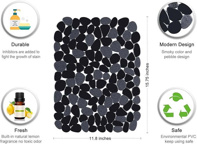 Bligli Pebble Sink Mat for Stainless Steel/Ceramic Sinks, 2 Pack PVC Sink Protectors Mats for Bottom of Kitchen Sink, Dish Drying Mat for Dishes and Glassware, 15.7 x 11.8 inch, Black