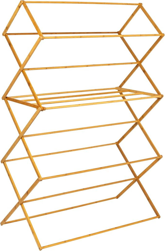 Household Essentials Bamboo Oversized Clothes Drying Folding Rack, Upscale Laundry Rack with 11 Dowels, Environmentally Friendly, Stable Frame, Shelf for Drying Flat, Natural