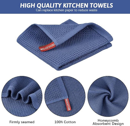 Nialnant 100% Cotton Waffle Weave Dish Cloths,4 Pack Super Absorbent Dish Towels for Washing Dishes,Cleaning Rags-Navy Blue,12x12