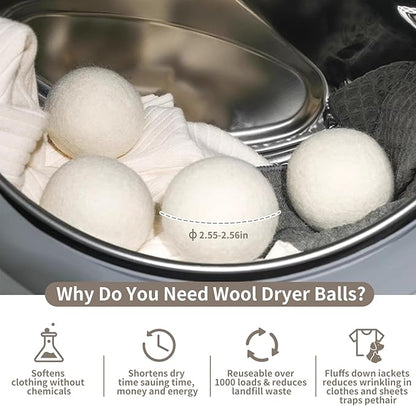 Organic Wool Dryer Balls, Wool Balls for Dryer, Laundry Balls for Dryer Reusable 6P Reducing Clothing Wrinkles,Saving Drying Time and Fabric Fluffier 100% New Zealand Wool Lint Balls (18p White)