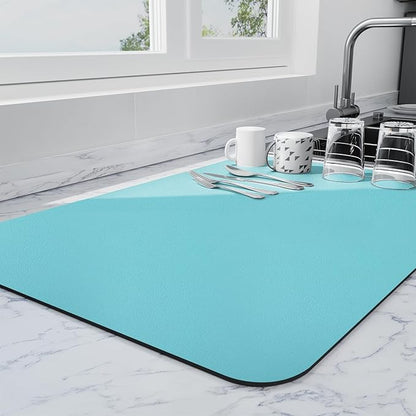 Ecotrim - Dish Drying Mat for Kitchen Counter | Coffee Bar Mat for Countertops | Heat Resistant Drainer Mat with Non-slip Rubber Backed | Hide Stain Kitchen Absorbent Draining Mat | Turquoise 16"x18"