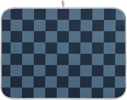 Buffalo Plaid Navy Blue Dish Drying Mat for Kitchen Countertop 18x24 Chessboard Rectangle Large Drying Mat Reusable Quick Dry Dish Sink Absorbent Mats Dishwasher Easy Clean Decorative Home Essentials