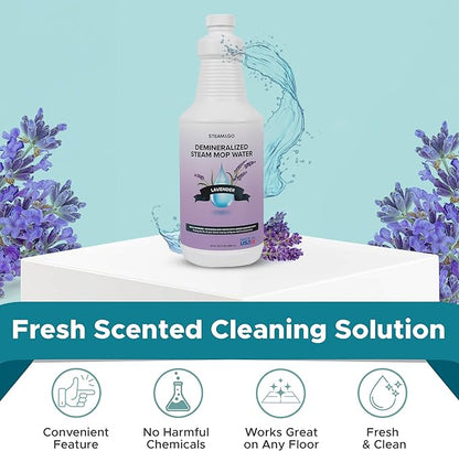 Steam & Go Demineralized Water for Steam Cleaner - PVC-Free Floor Cleaning Solution Compatible for All Steam Mops - Multi-Surface Cleaner for Home Surfaces - Lavender Scent, 32 oz (Pack of 6)
