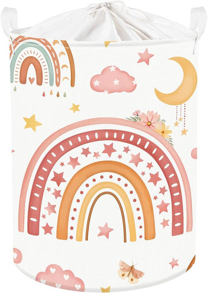 Clastyle Rainbow Baby Laundry Hamper Cloud Kid Storage Basket Women Girl Gift Toy Box Collapsible Clothes Organizer Nursery Bin for Bedroom,Moon,36 * 45 cm