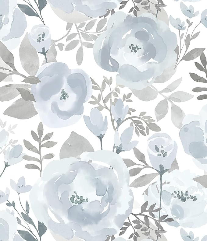 Orainege Floral Wallpaper Peel and Stick Wallpaper Boho 17.3inx393.7n Self Adhesive Contact Paper Removable Decorative Wall Paper for Bedroom Bathroom Shelf Liner Decor Vinyl,Blue