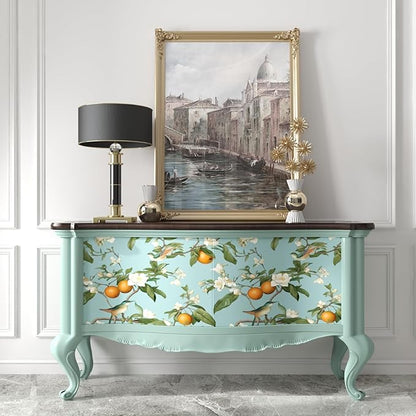 Laatse Blue Floral Wallpaper Peel and Stick, Vintage Bird Leaf Fruit Contact Paper, Self Adhesive Removable Retro Wall Mural Wall Paper for Room Walls Shelves Cabinet Table Decor 17.5" x 118"