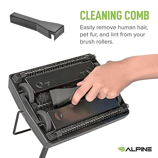 Alpine Manual Carpet Sweeper Triple Brush – Cordless Non Electric Multi-Surface Floor Brush Hardwood Floor Cleaner Easy Sweeping for Carpeted Floors (Improved Black)