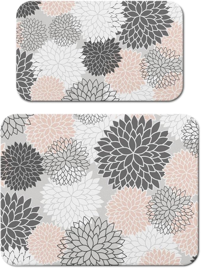 Dish Drying Mat for Kitchen Counter 2 Pack with Non-Slip Rubber Backing - Heat-Resistant Absorbent Coffee Bar Mat, Dish Rack Mat, Pink / Grey Dish Drying Mats 18x24+19.5x12 inch