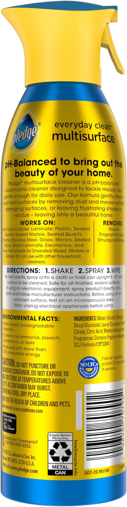 Pledge pH-Balanced Multisurface Spray, Gently Clean 101 Surfaces, Remove Dust and Messes, No Residue - Rainshower Scent, 9.7oz (Pack of 12)