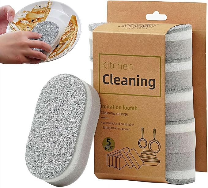 5 Pack Heavy Duty Cleaning Sponges Eraser for Kitchen Bathroom and Home Use, Multipurpose Emery Scrubber Pads, Durable Dish Scrubbing Sponge for Sink Pot Pan Tub Shower (Silvery)